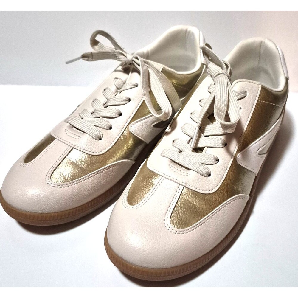DV Dolce Vita Quantum White & Gold Lace Up Sneakers Walking Shoes Size 10